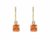 Bright orange spessartite garnet drops in 18k rose gold on 18k green gold hoops