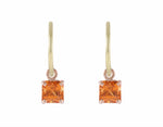Bright orange spessartite garnet drops in 18k rose gold on 18k green gold hoops