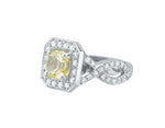 Platinum ring yellow sapphire, halo of diamonds