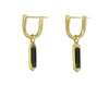 Small wafers of black onyx drops with gold frame though centre. Drops hang from small U shaped hoops in yellow gold.