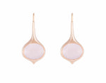 Rose gold drop earrings with oval shaped pink smooth gems.