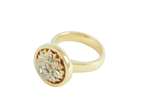 Yellow gold ring set with old earring and diamond.