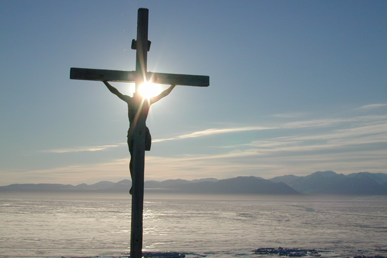 Cross + crucifixion with sun behind, Pond Inlet, Nunavut