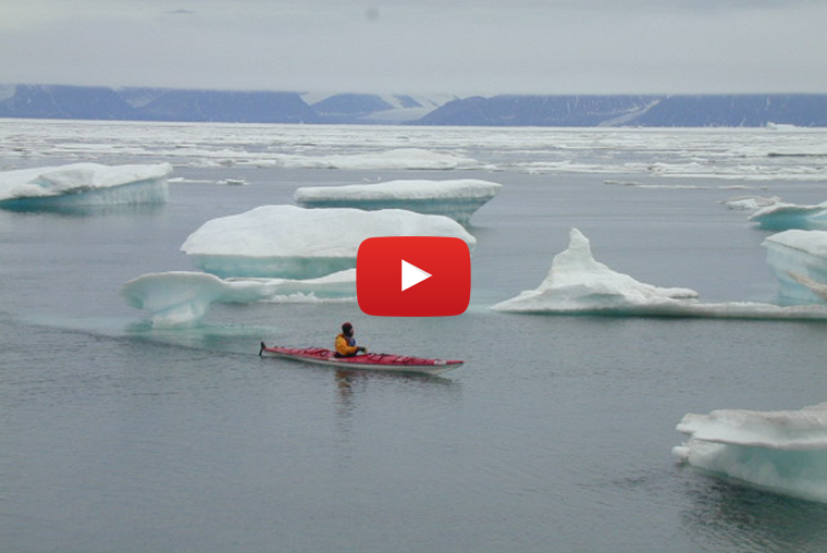 Pamela Coulston in kayak in Arctic Ocean, Pond Inlet, video.