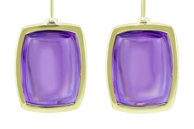 Deep purple gems in green gold earrings.