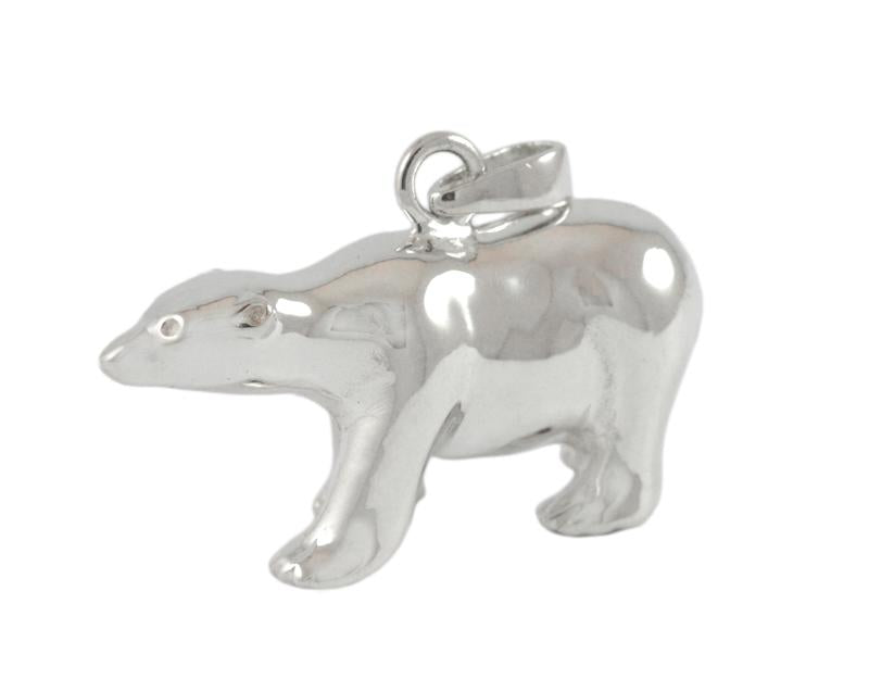 Sculpted silver polar bear pendant.