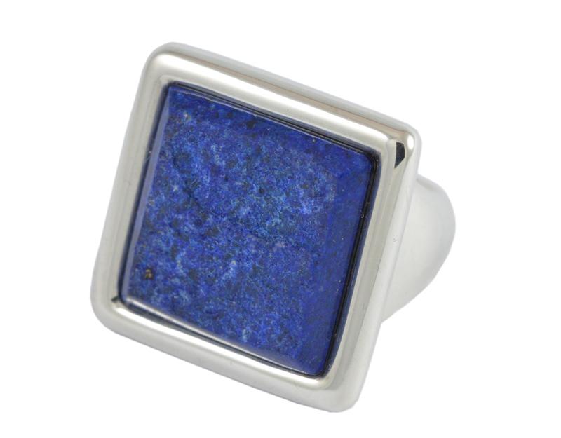 Very large silver ring, square face set with rough blue lapis lazuli.