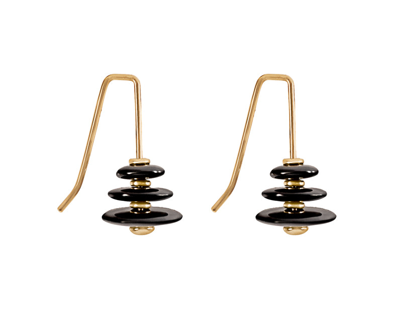 Wafers of onyx yellow gold earrings