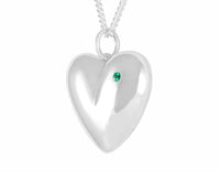 Very large solid sterling heart pendant set with tsavorite garnet.