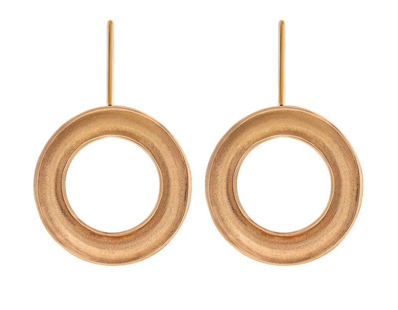 Round 18k gold earrings matte and high polish finish.