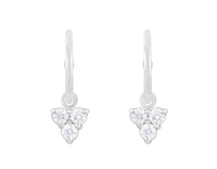 Platinum hoops hung with a trio of diamond to form a tricorne.