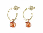 Bright orange spessartite garnet drops in 18k rose gold on 18k green gold hoops