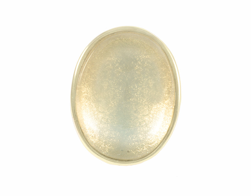 Very large oval green moonstone in 18k green gold ring