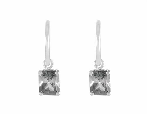 Grey tourmaline drops on platinum 3/4 hoops