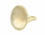 Very large oval green moonstone in 18k green gold ring