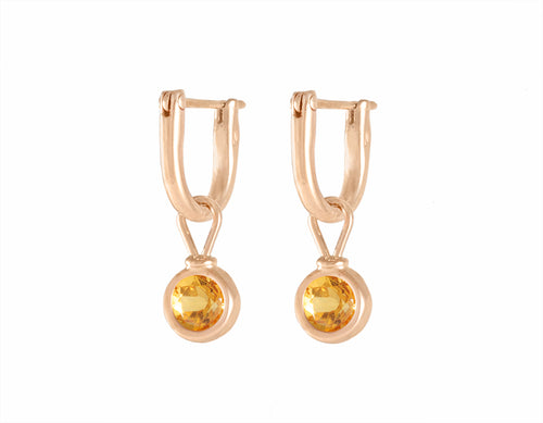 Yellow beryl drops in solid 18k rose gold on rose gold hoops