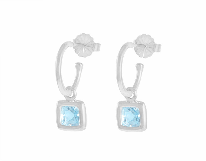 Aquamarine drops on platinum hoops