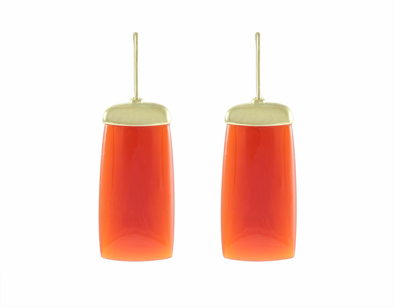 Large wafers of orange-red carnelian set in 18k green gold earrings 