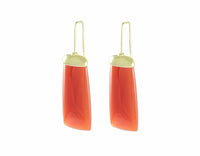 Large wafers of orange-red carnelian set in 18k green gold earrings 