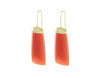 Large wafers of orange-red carnelian set in 18k green gold earrings 