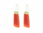 Large wafers of orange-red carnelian set in 18k green gold earrings 