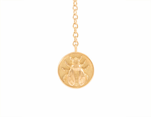 Pendant, 18k yellow gold, bee in relief on one side, carnelian on other.