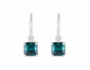 Teal blue indicolite tourmaline drops on platinum hoops