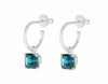 Teal blue indicolite tourmaline drops on platinum hoops