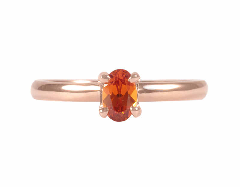 18k green and rose gold rings with spessartite and rhodolite garnets