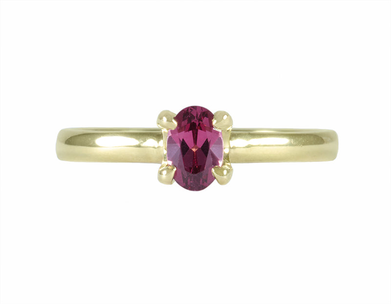 18k green and rose gold rings with spessartite and rhodolite garnets
