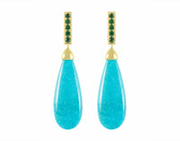 Turquoise drops set in green gold with tsavorite garnets.