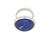 Very large silver ring, round face set with rough blue lapis lazuli.