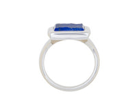 Large silver ring, square face set with rough blue lapis lazuli.