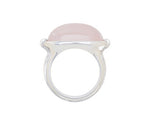 Very large silver ring, oval face set with pink quartz..