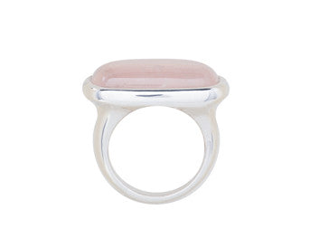 Very large silver ring, rectangle face set with rose quartz.