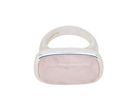 Very large silver ring, rectangle face set with rose quartz.