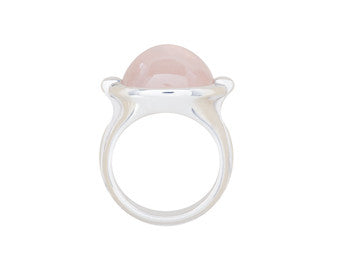 Large silver ring, oval face set with rose quartz.