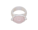 Large silver ring, oval face set with rose quartz.