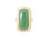 Long rectangle jade ring in yellow gold, four small diamonds.
