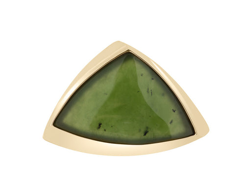 Triangular jade pendant in yellow gold.