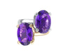 Two rings with oval amethyst prong set, white gold and rose gold.