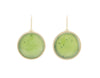 Round drop earrings in yellow gold on shepherd's hooks set with large round green jade cabochon gems.