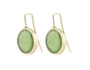 Round drop earrings in yellow gold on shepherd's hooks set with large round green jade cabochon gems.