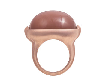 Very large caramel moonstone ring in rose gold.