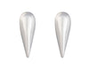 Pair of platinum studs in an upside down, slightly domed teardrop shape.