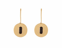 18k yellow gold drop earrings like a keyhole, set with onyx