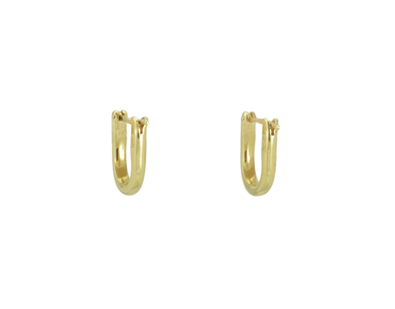 Small U shaped hoops in solid yellow gold.