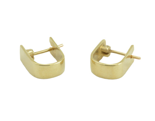 Solid 18 karat yellow gold hoops, U shaped.