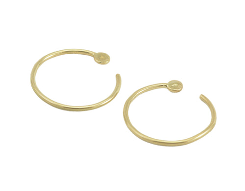 Solid 18 karat yellow gold thin round hoops