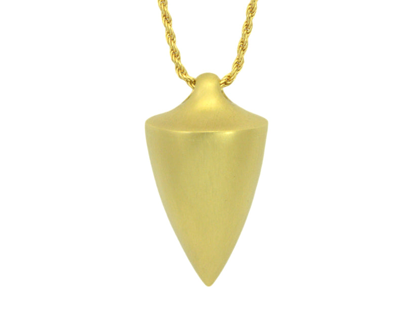 Pendant, like a plumb bob, in solid 18k gold matte finish.